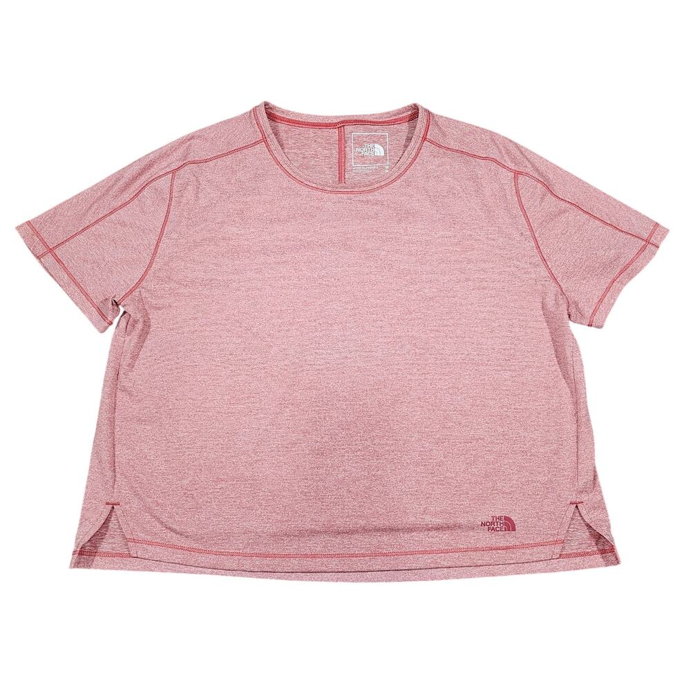 THE NORTH FACE WOMEN’S PINK HEATHER SHORT‑SLEEVE PERFORMANCE CROP TOP TEE SIZE M